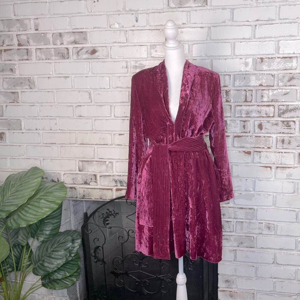 ALC Kiera Crushed Velvet Silk Belted Pink Berry Hued Mini Dress 10